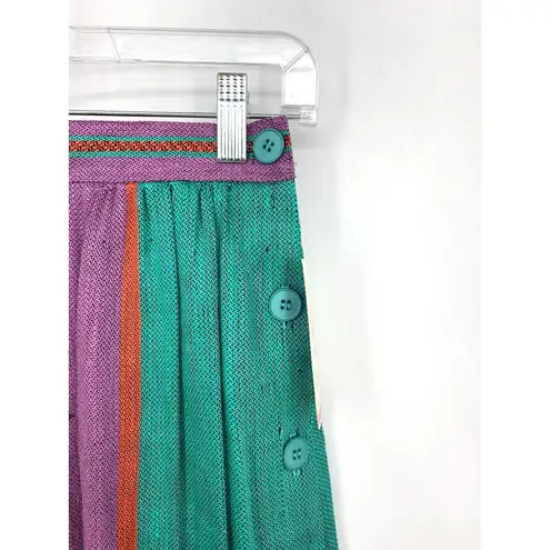 American Vintage VTG 80s Prophecy Midi Skirt Womens XS Multicolor Purple Green Red Linen Blend