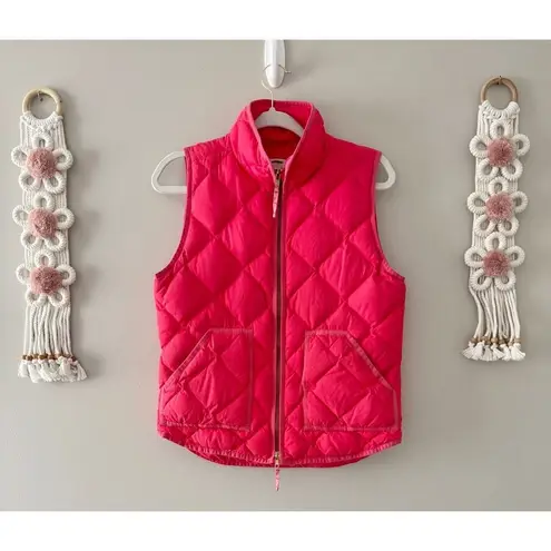J Crew Outdoor Down Vest Size Small Full Zip Hot Pink Quilted Puffer