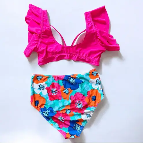 NWT Pink Floral High Waisted Bikini Bathing Suit