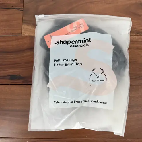 Shapermint Essentials Full Coverage Halter Bikini Top Womens XL Black Swimwear