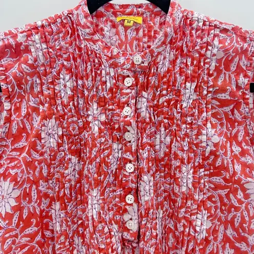 Roberta Roller Rabbit Red Floral Sleeveless Button Up Tunic Tank Dress Size Med