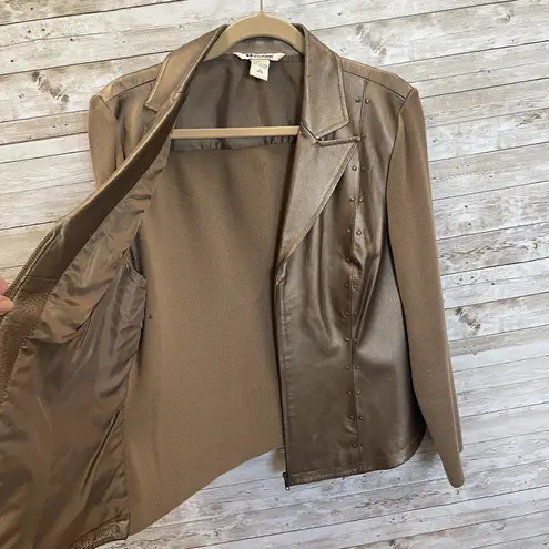 Peter Nygard Vintage Womens L Jacket Bronze Studded Leather & Knit Back Sleeves