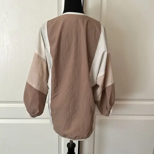 VTG BROWN CREAM WHITE COLOR BLOCK PUFF SLEEVE CARDIGAN Size M