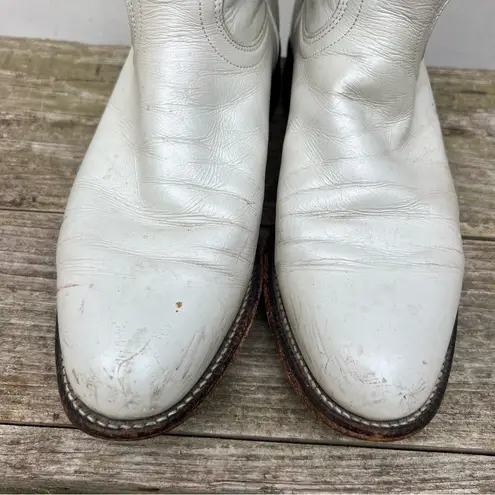 Justin Boots Vintage 90s White Eggshell Pearl Roper Pull On Cowgirl Western 6.5B