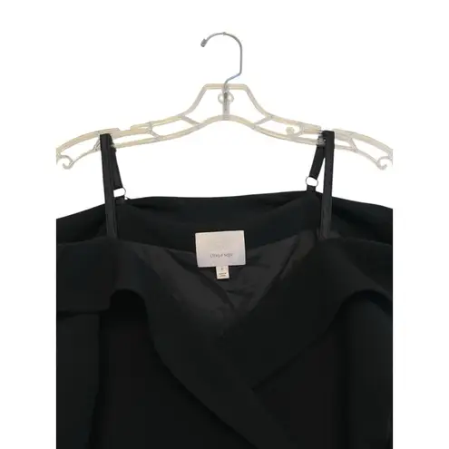 Cinq a Sept Simona Tailored Mini Dress Size 0 Black Off Shoulder Ruched Sleeves Black
