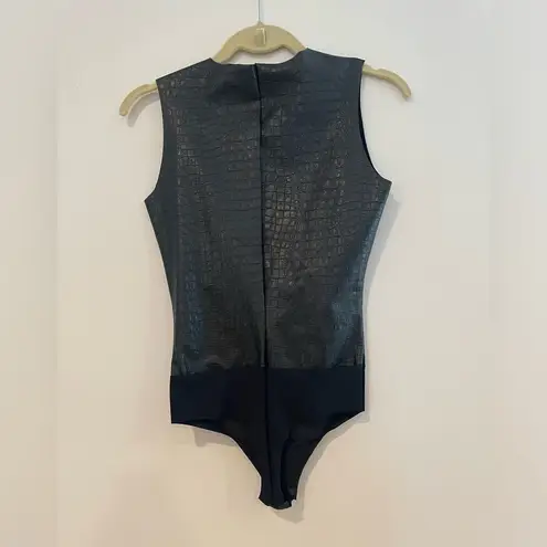 Commando  Faux Leather Bodysuit Black Croc Reptile Sleeveless Size Small Edgy