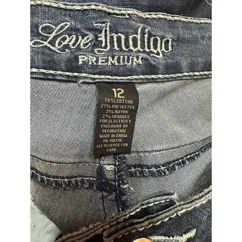 Love Indigo Premium Women's Capri Jeans Size 12 Western Embroidered Stretch