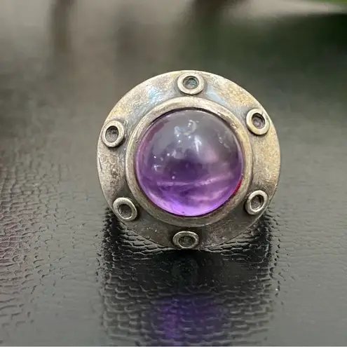 Sterling Silver STG SIL Signed Antique Finished Amethyst Ring Size 9