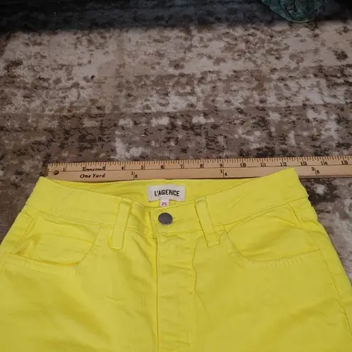 L'Agence Audrina Distressed Neon Yellow Jeans Size 25 Bright Yellow Raw Hem High