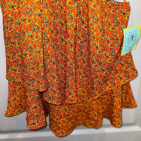 CeCe 's Women's Orange Floral Tie-neck Double-layer Sleeveless Halter Top