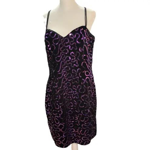 Vintage 90s Black Velvet Purple Sequin Mini Cocktail Dress Size Medium