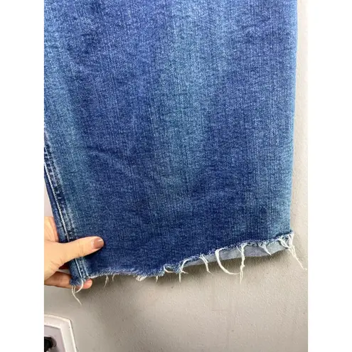 ZARA  Woman High Waist Wide Leg Crop Jeans Blue Frayed Hem Rigid Denim Size 8 / 4