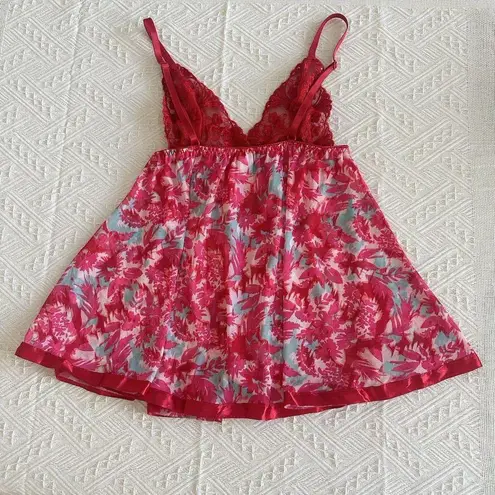 Women’s Pink & Red Mesh Lace & Sequins Babydoll Lingerie Top Sz S Small