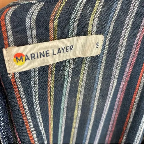 Marine layer Dress Laney Linen Mini Navy Rainbow Stripe Size Small Braided Belt