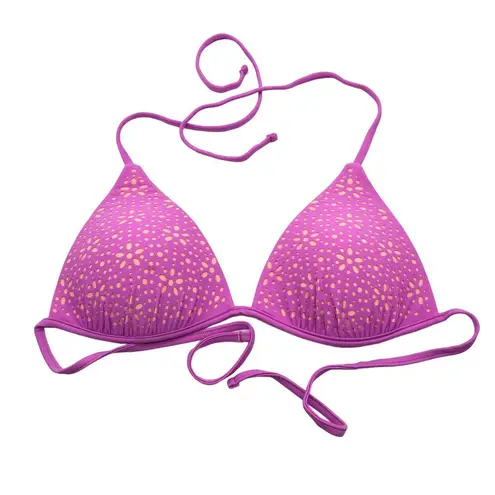 Hot Water Bikini Top Triangle Laser Cut String Ties Molded Cups Purple XL