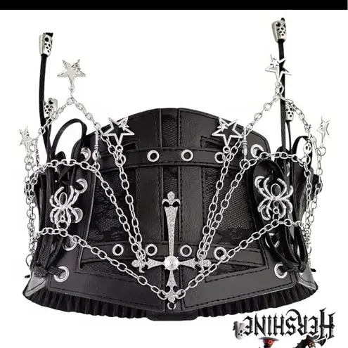 Black Corset Belt with Silver Chains
