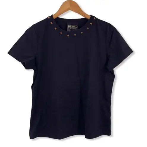 Rebel Collection Black Tee Studded Collar Size M