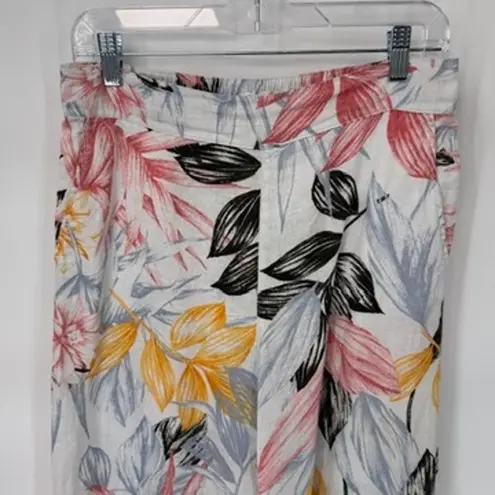 C&C California Tropical Beachy Pants Womens Medium White Linen Pockets Wide Le