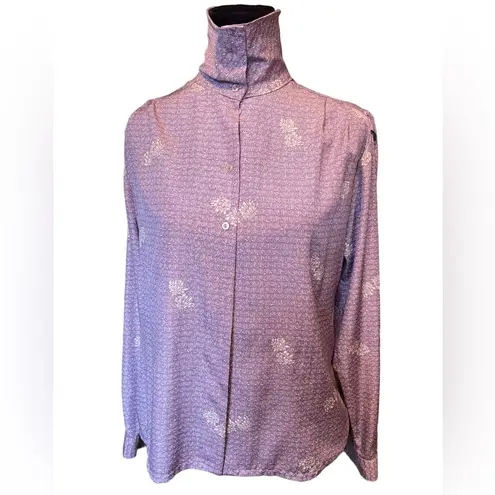 Ethereal Panther Vintage 70s Purple Hippie Dreamy Whimsical Floral Button Top