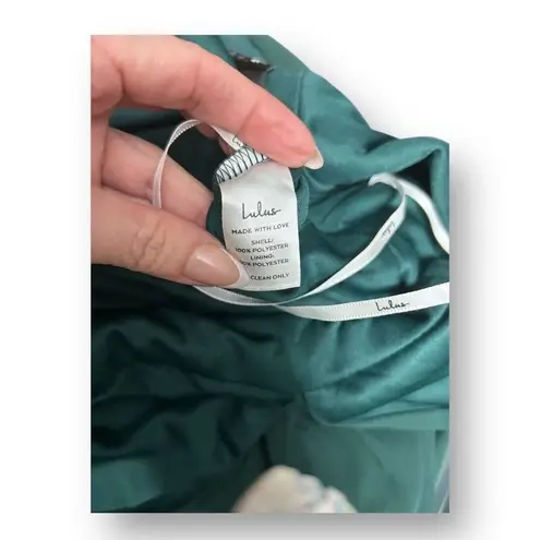 Lulus Heavenly Hues Forest Green Maxi Dress Deep V Pleated Gown Formal Wedding M Size M