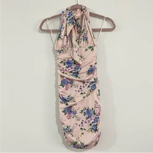 ZARA  pink floral print dress mini halter tied collar BLOGGERS FAVORITE!! NEW