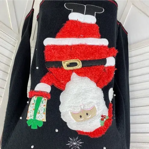 Red Label Fuzzy Santa Christmas Pullover Sweater Black Red Small