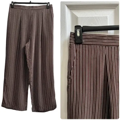 Jennifer Moore Silk Brown White Striped Pocket Lightweight Pant Plus Size 20W