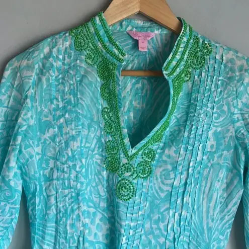 Lilly Pulitzer  Sarasota Beaded Tunic Sea Cups Shorely Blue