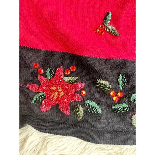 Y2K Red Poinsettia Zip Holiday Christmas Cardigan XL
