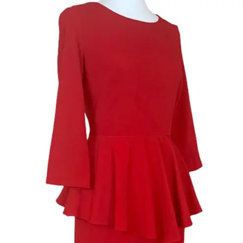 Badgley Mischka Belle Women's Peplum Ponte Pencil Dress Cherry Red Size 4