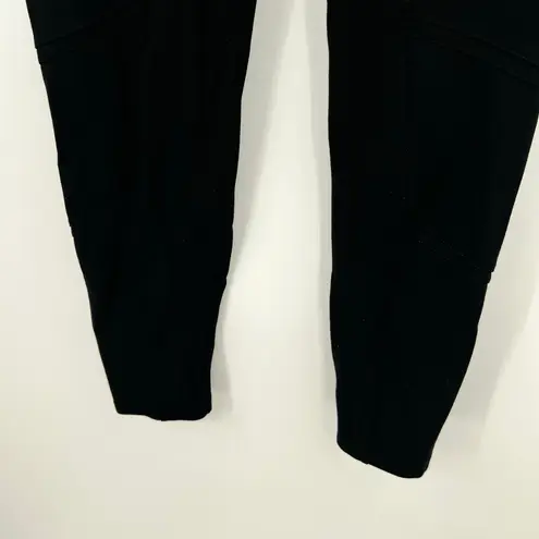 Betabrand Women's Black Moto Leggings exposed silver zippers size small petite