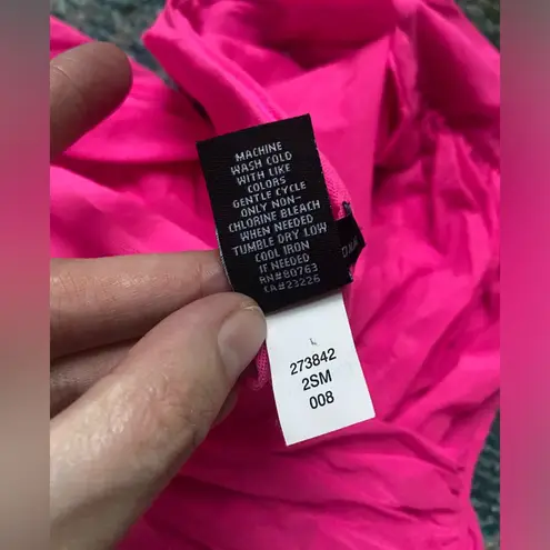 Moda International hot pink nylon layered short sleeve wrap shirt, size medium