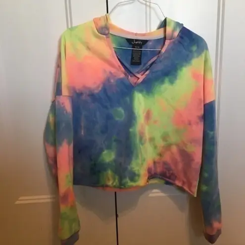 Justify Women’s size medium cropped tie dyed hoodie sweatshirt