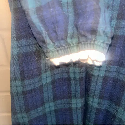 Lanz of Salzburg Peter Pan Nightgown L Black Watch Plaid Cotton Flannel Pockets Blue Size L