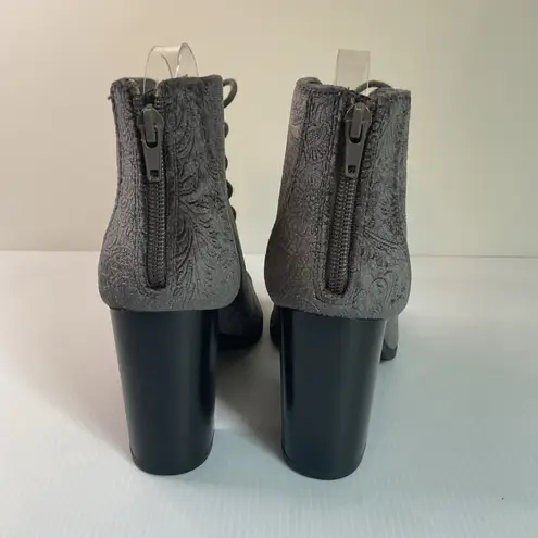 Report Ankle Booties Block Heel Brocade Open toe Lace Up Gray Sz 7.5 Women's