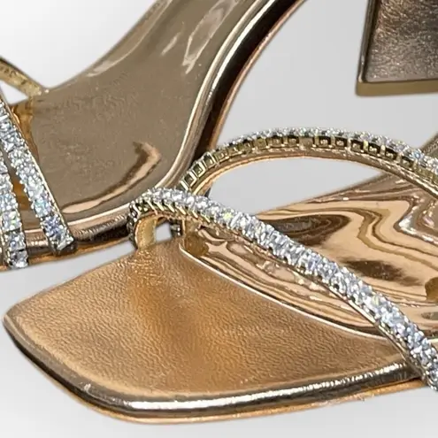 Badgley Mischka NIB Lillie Crystal Dual-Strapped Block Heels in Champagne, 7.5