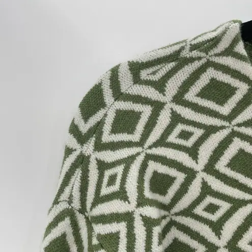 Halston Heritage HALSTON Women's Green White Geometric Diamond Pattern Pullover Sweater XS