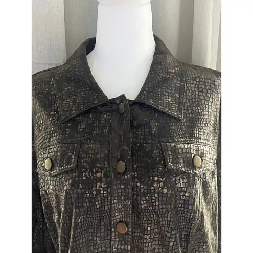 Birch Hill Jacket woman's XL Snakeskin Print Button Front Career Jacket Blazer Brown