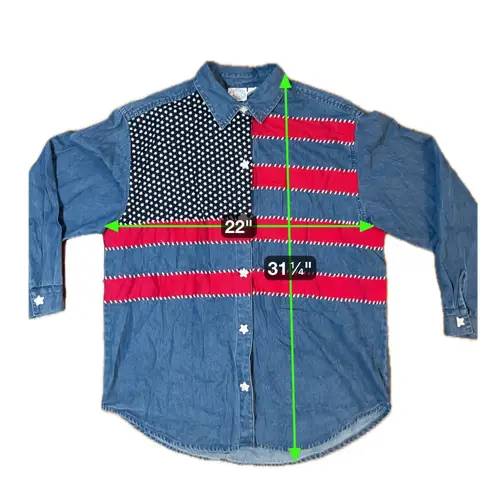 Carolina Blues Vintage American Flag Stars Stripes Denim Shirt Red White Blue Large USA July 4