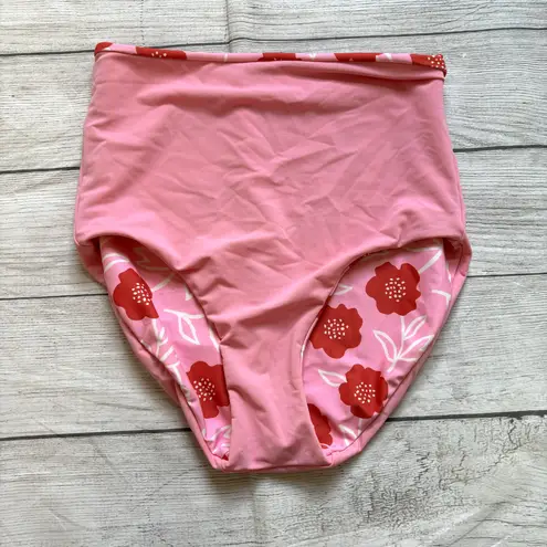 Lime Ricki Pink Floral High Rise Reversible Bikini Swim Bottoms Medium