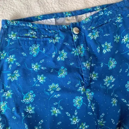 None NEW Floral Flower Capris Cropped Ankle Pants Blue 10 Medium