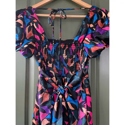 Show Me Your Mumu Floral Geometric Multicolored Puff Short Sleeve Dress Size XS