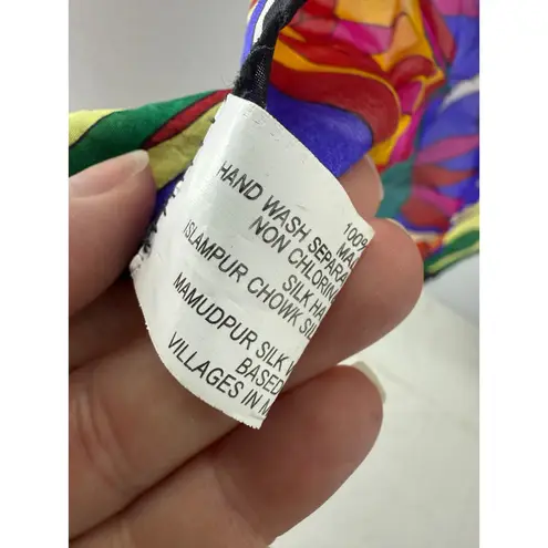 Vintage Mamudpur 80s Rainbow Jungle Silk Scarf Elephant Big Cat Floral Full Moon