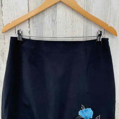 Vintage Alfani Whimsigoth Fairy Velvet Skirt Womens 10 Black Blue Embroidered