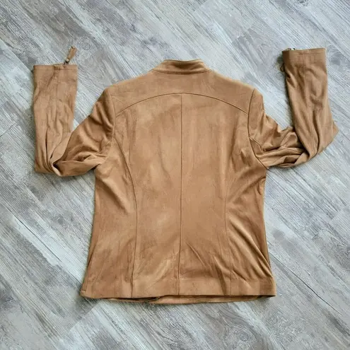 Adrienne Vittadini Womens Tan Camel Faux Suede Moto Jacket Asymmetrical Zip M