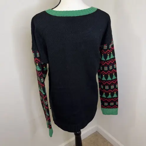 Meowy Christmas Holiday Ugly Sweater Cat Kitten Lover Embellished Womens Size L Black Size L