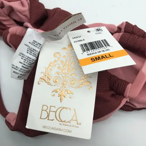 Becca By Rebecca Virtue Reversible Bikini Top Pink & Burgundy Ribbed Size S