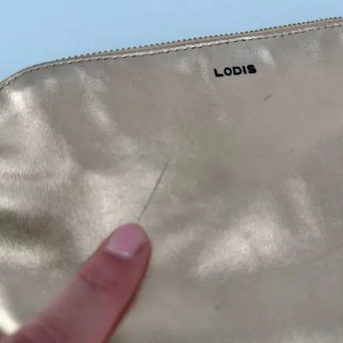 Lodis Rose Gold Metallic Leather Clutch Wristlet Cosmetic Makeup Bag Toiletries Gold