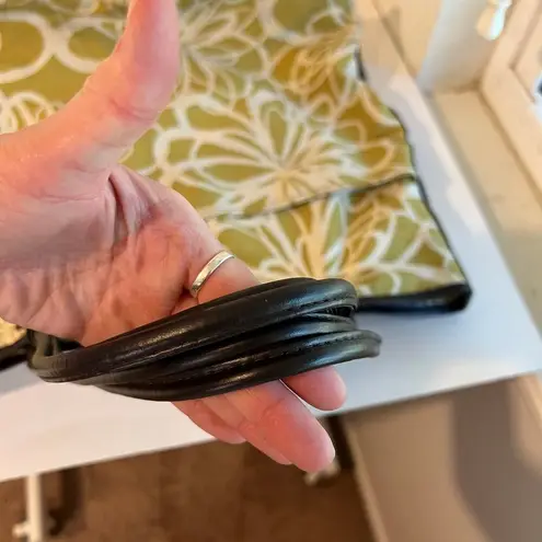 Large Yellow Retro Floral Beach Summer Brown Vegan Leather Trim Tote Bag