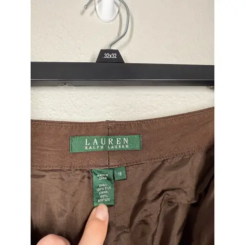 Lauren Ralph Lauren Brown Silk Wide Leg Pants Sz 16 Old Money Preppy Luxury